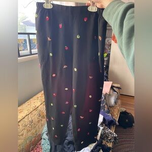 Black Pants with Colorful Fruit Embroidery